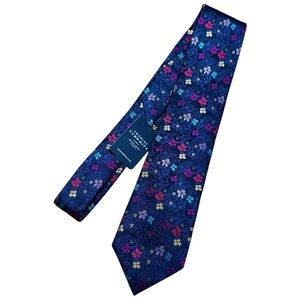 Charles Tyrwhitt 100% Silk Collier Navy Multicolored Floral Woven Tie NWT